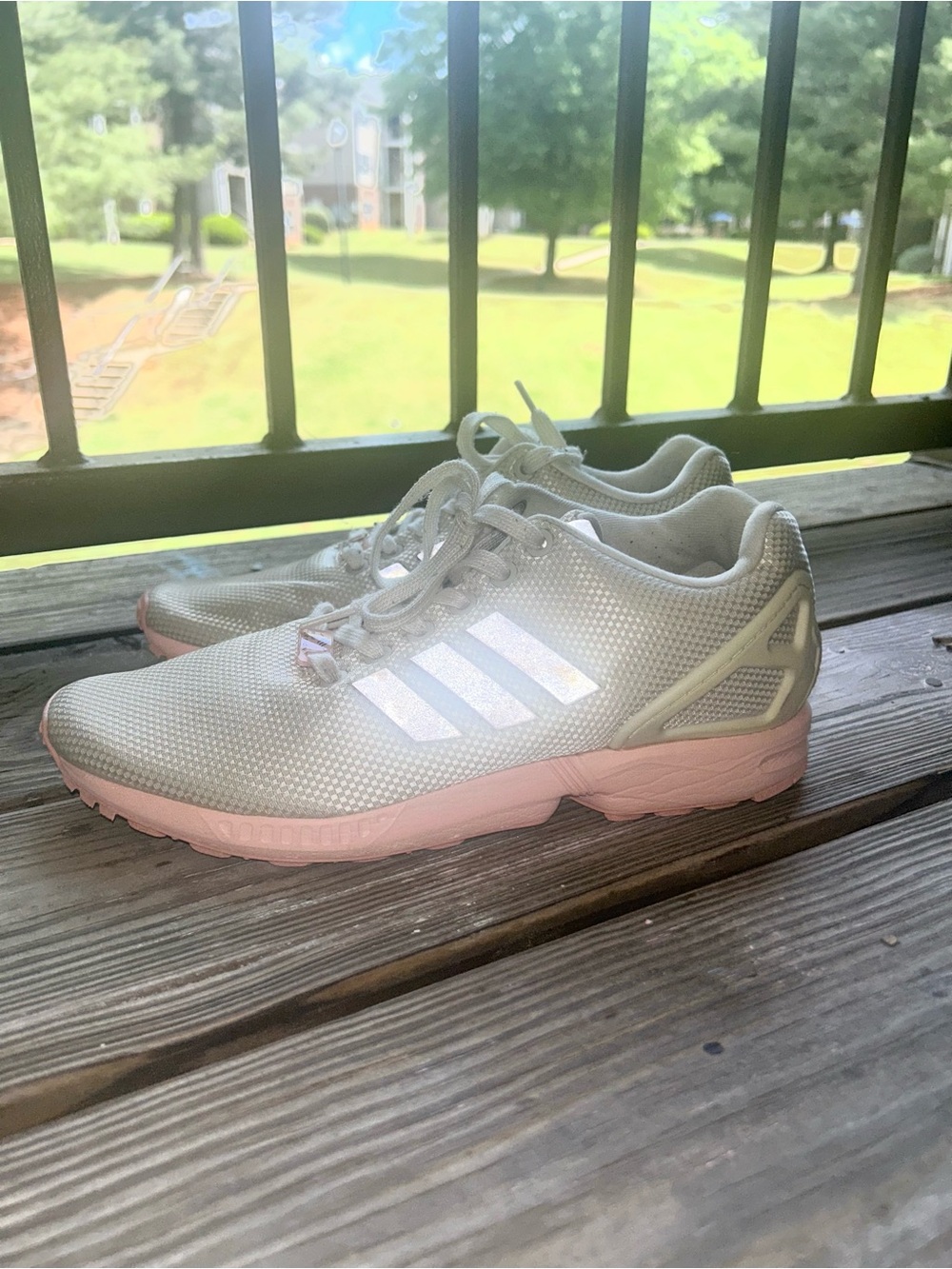 adidas Women’s Mesh Runners — Beige Upper with Light Pink Sole